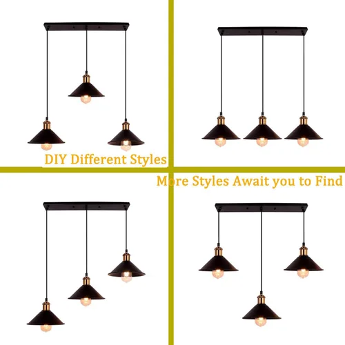 Miniatura 4 de FIRVRE Lámpara colgante industrial de 3 luces, lámpara colgante de metal ajustable, iluminación colgante vintage para cocina, restaurante, comedor