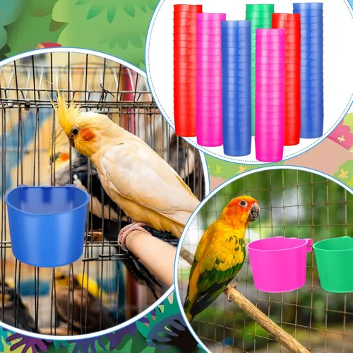 Miniatura 3 de 100 tazas en jaula para pollo, 8 onzas, cuenco colgante de agua para pájaros, jaula de conejo, plato de alimentación de aves de corral, mascotas