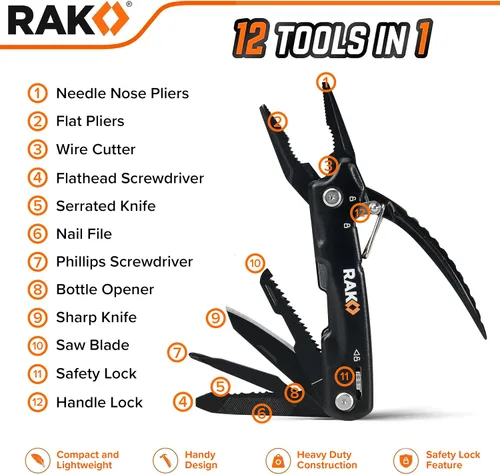 Miniatura 2 de RAK Pro Tools - Alicates multiherramienta – Regalos únicos geniales para papás que lo tienen todo – Multiherramienta compacta de supervivencia DIY