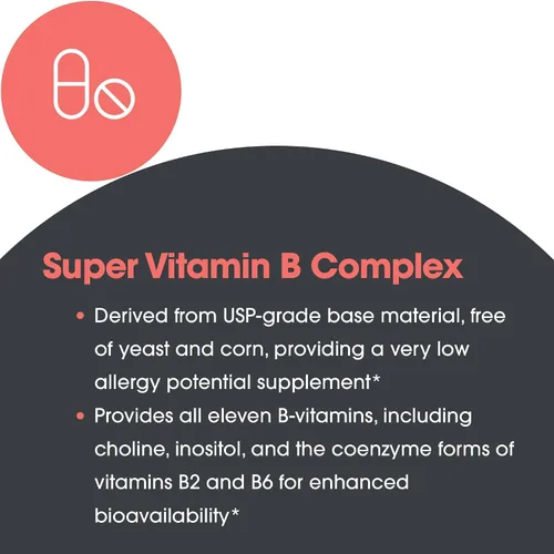 Miniatura 7 de Allergy Research Group ARG Super Vitamina B - Suplemento completo de vitamina B - Coenzima B2 y B6 para una biodisponibilidad mejorada - Apoyo al