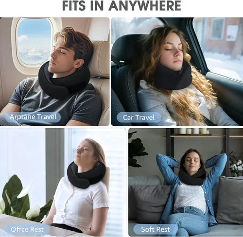 Miniatura 6 de Almohadas de viaje para el cuello para aviones, almohada cómoda de espuma viscoelástica, diseño ergonómico compacto, esenciales para dormir