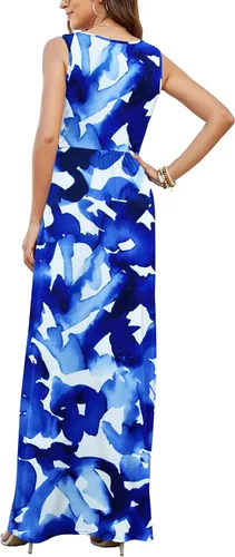 Miniatura 4 de AUSELILY Vestido largo de verano para mujer, sin mangas, holgado, casual, con bolsillos