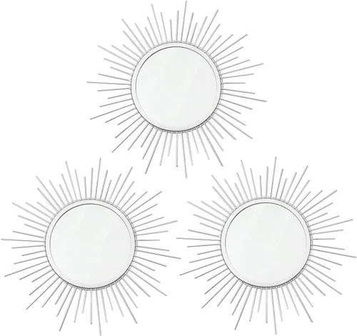 Miniatura 21 de Paquete de 3 espejos metálicos para pared, con diseño de rayos de sol, para decoración del hogar, arte decorativo para colgar en la pared para sala