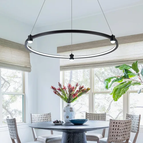 Miniatura 2 de Lámpara colgante LED moderna regulable de 23.6 pulgadas, color negro, 1 anillo circular, para sala de estar, comedor, cocina, oficina, vestíbulo