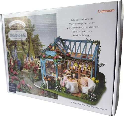 Miniatura 9 de CUTEROOM Casa de muñecas en miniatura con muebles, casa de muñecas en miniatura de madera 3D con caja de música y luces LED, kit de casa