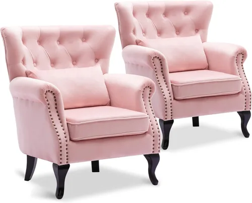 LZAREAL Juego de 2 Sillones de Lectura Accent con Brazos para Sala de Estar, Dormitorio, Sillón de Esquina Cómodo Moderno de Mediados de Siglo, rosa