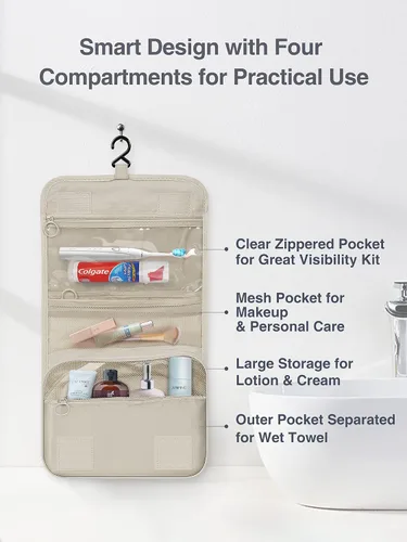 Miniatura 3 de Luxtude Neceser colgante para mujer con gancho para colgar, bolsa de artículos de tocador de viaje resistente al agua, bolsa organizadora de viaje