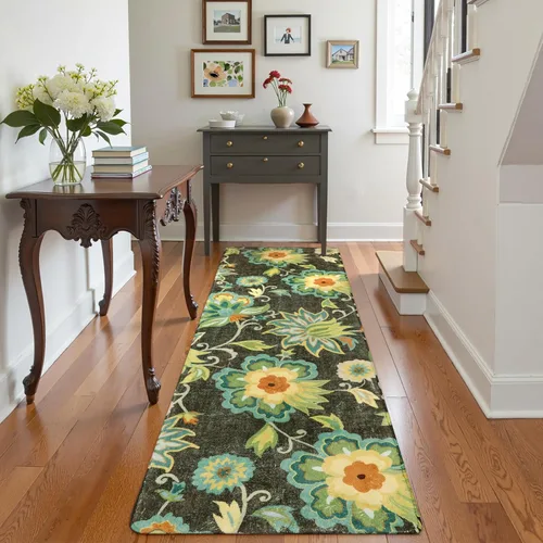 Miniatura 37 de Lahome - Tapete floral con estampado de cachemira, lavable, antideslizante, pequeño, anti-manchas, suave, para baño, entrada, dormitorio, Negro