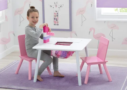 Miniatura 2 de Delta Children Juego de mesa y silla para niños con almacenamiento (2 sillas incluidas), blanco/rosa
