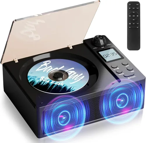 Boombox reproductor de CD portátil, Boombox recargable de 4000 mAh con reproducción de CD-R/RW/MP3, radio FM/USB/TF/AUX/control remoto, Bluetooth,