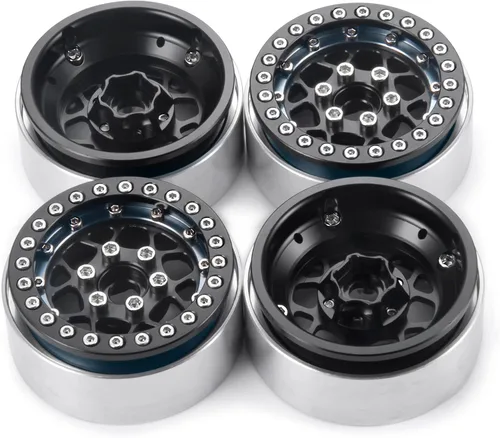 Miniatura 5 de Llantas Beadlock de 1.9 pulgadas, 4 unidades, juego de llantas de metal para 1/10 Axial Scx10 TRX-4 D90 CC01 90034 RC Crawler Car (negro y titanio)