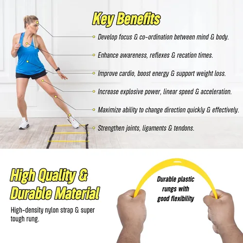 Miniatura 4 de 20ft Sports Agility Ladder for Men Women and Kids, Speed Youth Soccer Agility Training Equipment for Football, Exercise, Tennis, Legs Workout with