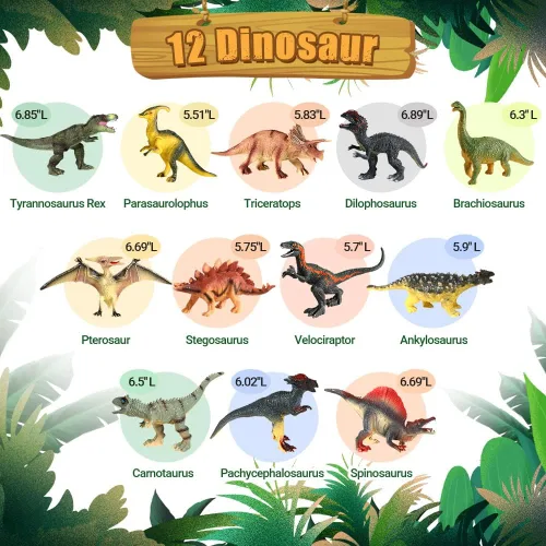 Miniatura 2 de OENUX Juguetes de dinosaurio para niños de 3 a 5 años, 12 piezas realistas de dinosaurios jurásicos con folleto educativo, dinosaurio de plástico