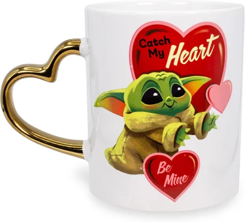 STAR WARS: The Mandalorian Grogu Catch My Heart - Taza de cerámica de 14 onzas | Taza de café grande sin BPA para expreso, cafeína, bebidas,