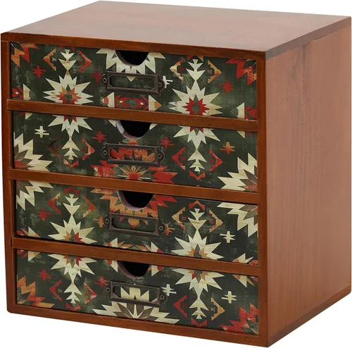 Organizador de escritorio de madera verde bohemio con cajones, caja de almacenamiento de escritorio de 4 cajones, organizador de escritorio de Boho