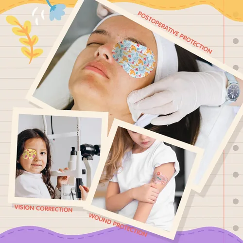 Miniatura 7 de Parches adhesivos para los ojos para niños, 70 unidades, bloqueo de luz, lindo diseño, vendajes adhesivos transpirables para niños pequeños