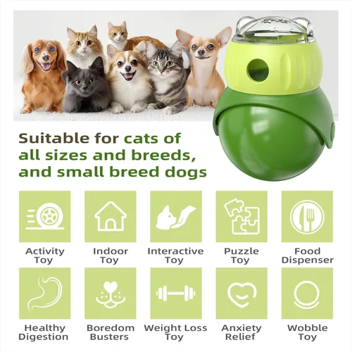 Miniatura 2 de KADTC Bola dispensadora de golosinas tambaleante para gatos de interior y perro pequeño/pequeño, juguete de enriquecimiento interactivo, bolas