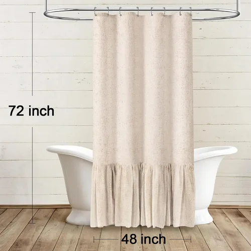 Miniatura 6 de Cortina de estilo rústico con dobladillo y volantes, de lino para baño, tela natural rústica de estilo clásico, 48 x 72 pulgadas (ancho x largo)