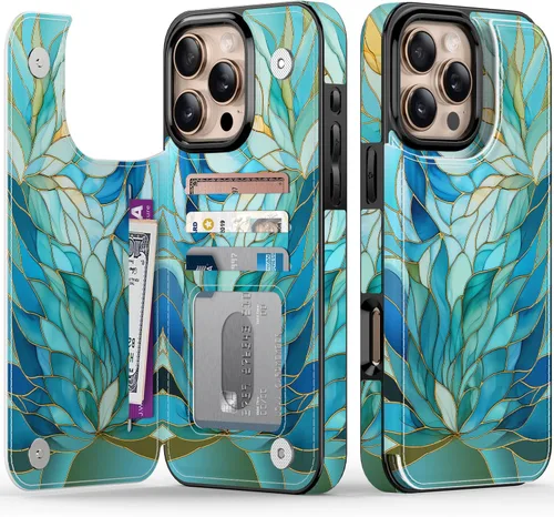 Miniatura 146 de FUNMIKO Funda tipo cartera para iPhone 13 con tarjetero, bloqueo RFID, protección de grado militar y obras de arte impresas con rayos UV, cierre