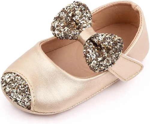 Baby Girls Shoes Mary Jane Flats Shoes Anti-Slip Soft Rubber Sole Toddler First Walkers Princess Dress Shoes