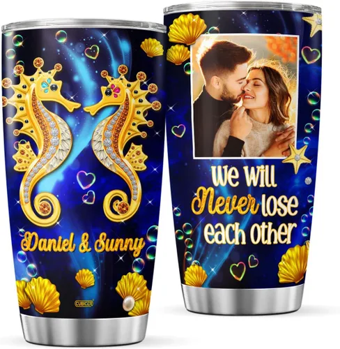 Miniatura 12 de CUBICER Vasos de café personalizados con tapa, foto personalizada, vaso de pareja, taza de acero de abeja de miel, tazas aisladas de doble pared