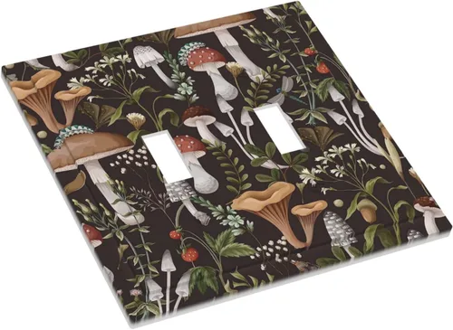 Miniatura 3 de Funky Retro Vintage 70s 60s Boho Hippie Hongo Botánico Floral 2 Gang Interruptor de luz de palanca doble Placa de pared Cubierta de toma de Planta