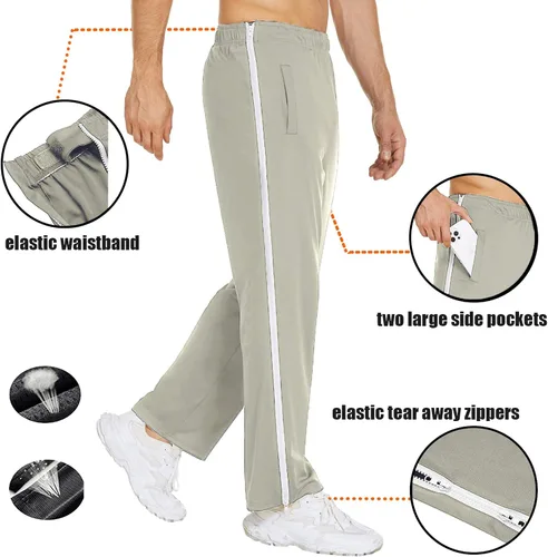Miniatura 3 de Deyeek Pantalones de baloncesto para hombre, 2 cremalleras laterales, con cierre a presión, pantalones de pierna con bolsillos