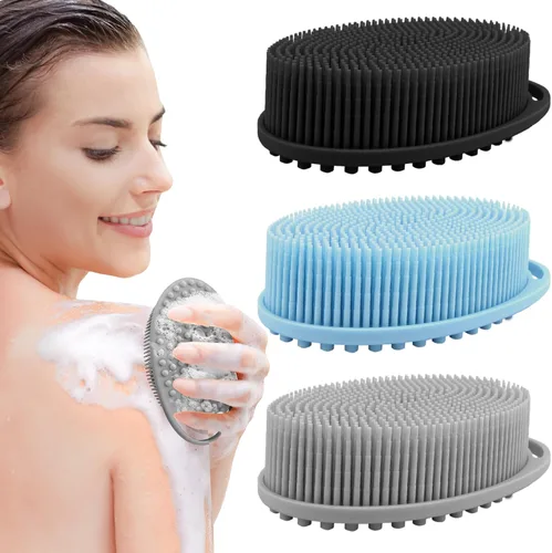 Paquete de 3 unidades de exfoliante corporal de silicona, para pieles sensibles y todo tipo de piel, esponja de silicona suave para mujeres y