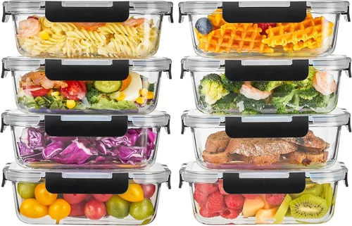 Miniatura 11 de Liuruiyu - Paquete de 8 contenedores de vidrio para almacenamiento de alimentos con tapas, contenedores para preparación de comidas, cajas Bento