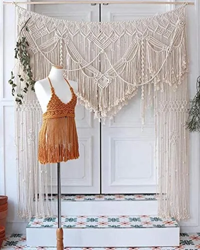 Miniatura 2 de S.N.HANDICRAFTS - Cortina grande de macramé, decoración bohemia bohemia para colgar en la pared de boda (100 x 95)