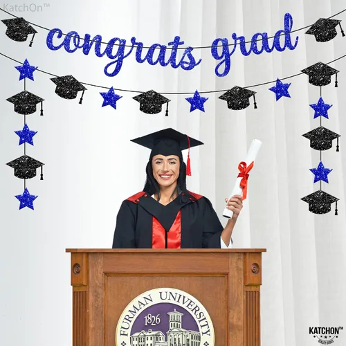 Miniatura 2 de KatchOn, Banner de felicitaciones graduadas con purpurina – 10 pies, pre-encordado Grad Garland Class of 2026 Pancartas de felicitaciones