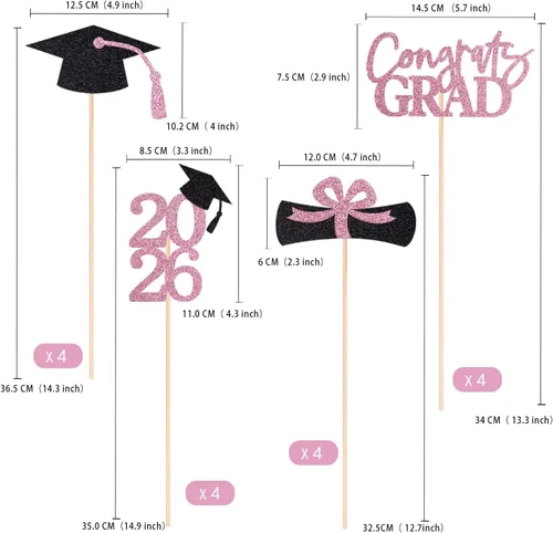Miniatura 2 de 16 piezas de decoración de graduación para la clase de 2026, centros de mesa de felicitaciones de graduación 2026, decoración de mesa 2026, Azul