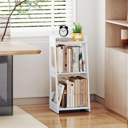 Miniatura 5 de Estante de escalera de baño de 3 niveles independiente, estantes de piso blancos, estantería abierta, mesita de noche pequeña para estudio