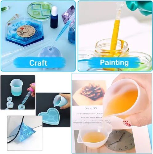 Miniatura 6 de Woohome 50 tazas medidoras de silicona para resina, vasos de mezcla antiadherentes de 3.4 fl oz con cuentagotas de plástico para moldes