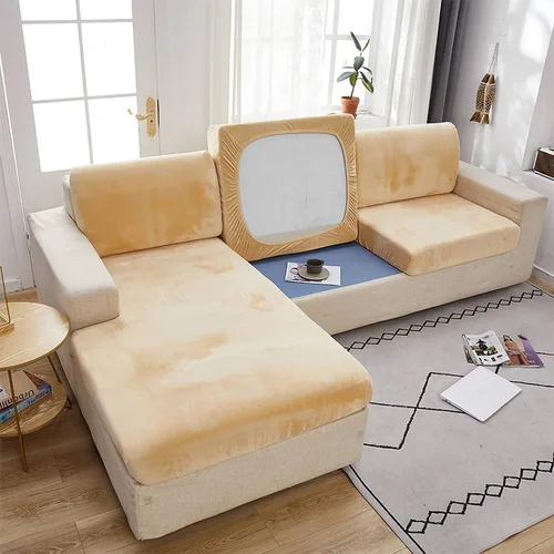 Fundas de cojín de terciopelo elástico, funda de cojín suave para asiento de sofá, extraíble y lavable, protector de muebles para cojín de asiento
