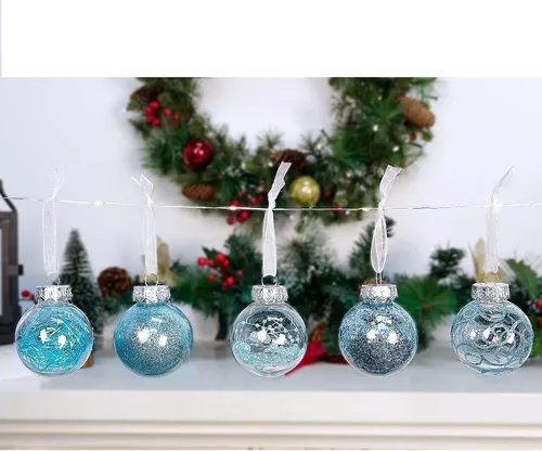 Miniatura 5 de Lulu Home 30 adornos de bola de Navidad transparentes de 2.36 pulgadas, bolas transparentes preencordadas con decoraciones únicas