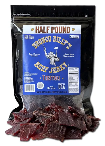 Miniatura 24 de Bolsa resellable de media libra de carne de res con sabor a bourbon Bronco Billy's Beef Jerky