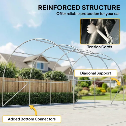 Miniatura 5 de Outsunny Carport de 10' x 16', Tienda de Garaje de Almacenamiento Portátil Resistente con Puerta Grande con Cremallera, Cubierta de Toldo PE Anti-UV