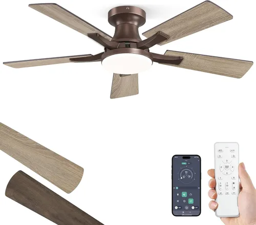 Miniatura 17 de ZMISHIBO Ventilador de techo de 52 pulgadas con luz, aplicación y control remoto, perfil bajo de montaje empotrado, luz LED regulable de 20 W, motor