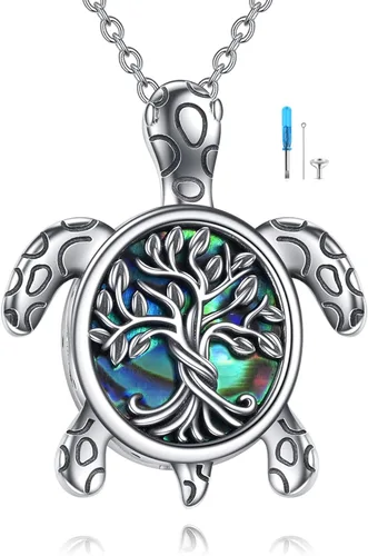 YFN Collar de urna para cenizas con abulón de plata de ley tortuga marina búho perro flor de oto mariposa regalo de joyería para mujeres y niñas 182