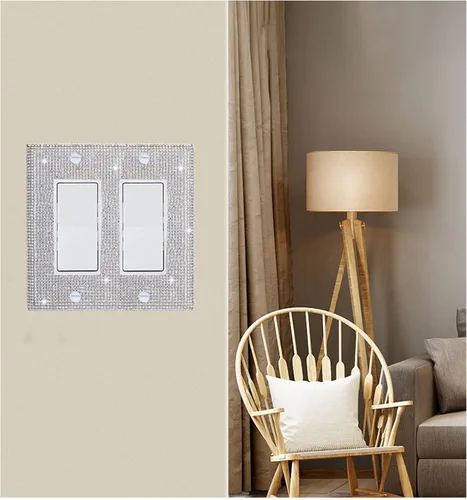 Miniatura 6 de Cubierta de placa de pared de diamantes de imitación plateados brillantes, cubierta de interruptor de luz de palanca doble, cubierta de salida