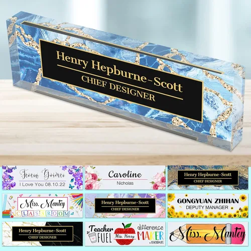 Miniatura 30 de Placa de nombre de escritorio personalizada para profesores, placa de nombre para escritorios, placa de escritorio de vidrio acrílico transparente