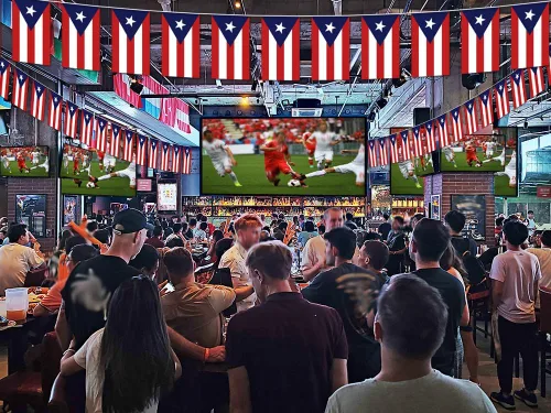 Miniatura 5 de Banderín de bandera de Puerto Rico – 38 banderas, 42 pies pequeñas mini banderas puertorriqueñas para decoración de campo, escuela, fiesta, eventos