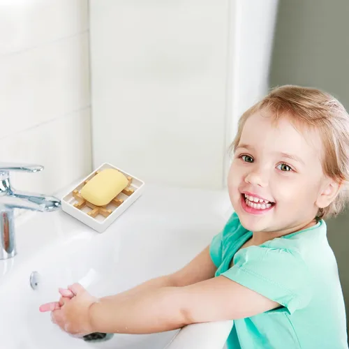 Miniatura 6 de Jaboneras de bambú para ducha, soporte de barra de jabón de madera para baño, bandeja de jabón fácil de limpiar, duradera y con almohadillas Dos