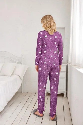 Miniatura 52 de Ekouaer Conjunto de pijama de manga larga para mujer, ropa de dormir suave con cuello redondo y bolsillos