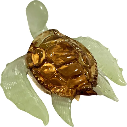 Adorno de muñeca de cristal marrón naranja de tortuga marina gigante hecho a mano decorativo jardín