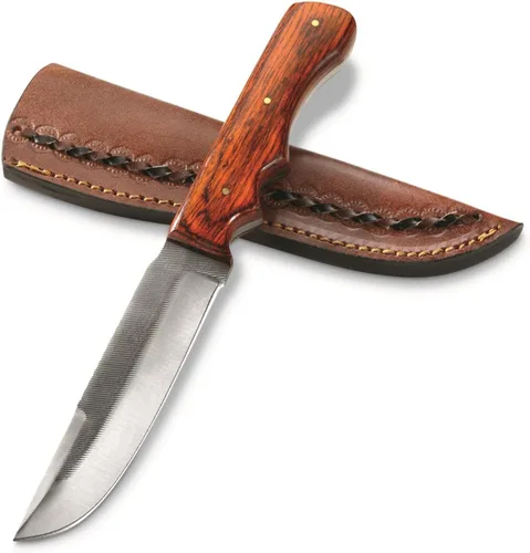 SZCO Cuchillo de caza de aserradero de espiga completa de 9.6 pulgadas, cuchillo de hoja fija para exteriores con mango de madera de Pakkawood, hoja