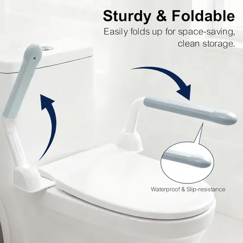 Miniatura 5 de Rieles de seguridad para inodoro para personas mayores con reposabrazos abatibles, rieles de soporte de inodoro resistentes con asa de elevación