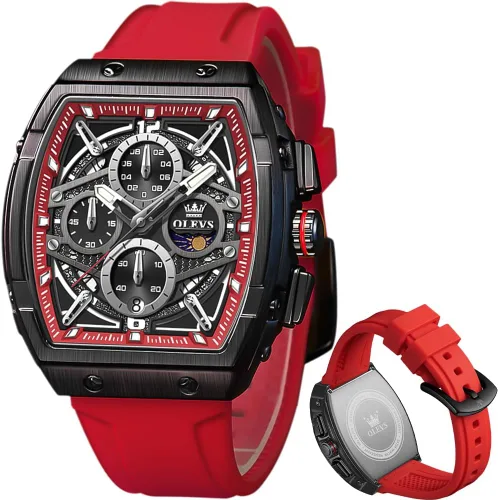Miniatura 12 de OLEVS Men Watches Business Dress Chronograph Big Square Quartz Analog Male Watch Silicone Strap Waterproof Date Gift Mens Wrsit Watch Silver