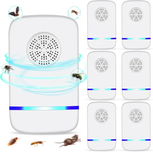 Repelente ultrasónico de plagas para interiores, 6 unidades, repelente electrónico de plagas y ratones, enchufe ultrasónico para mosquitos, ratones,